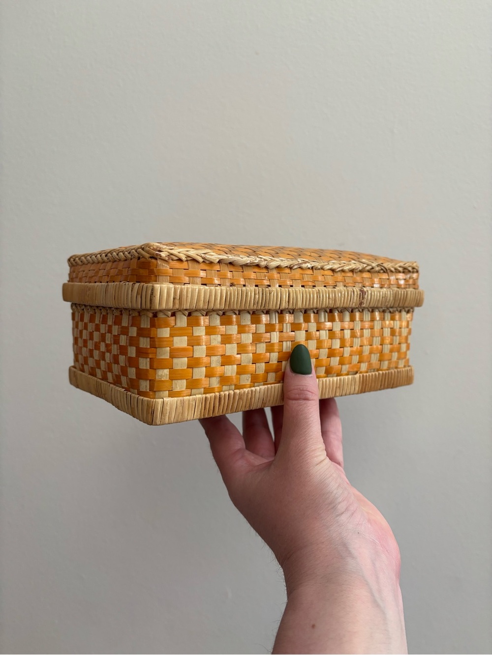 Vintage Woven Rattan Sewing Box